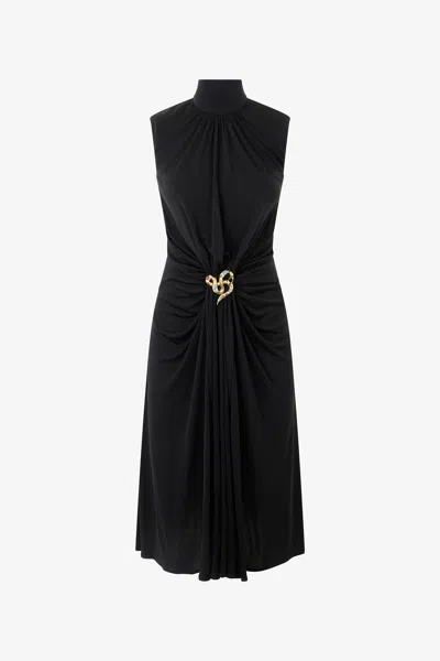 Roberto Cavalli Womens Nero Gathered High Neck Woven Midi Dress