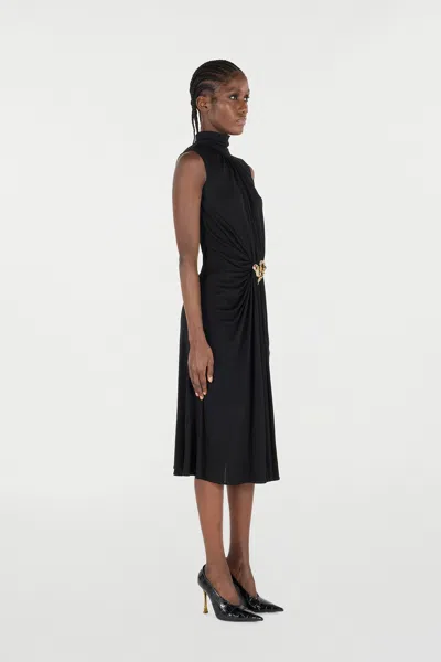 Roberto Cavalli Womens Nero Gathered High Neck Woven Midi Dress