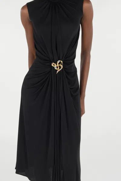 Roberto Cavalli Womens Nero Gathered High Neck Woven Midi Dress
