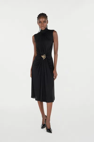 Roberto Cavalli Womens Nero Gathered High Neck Woven Midi Dress