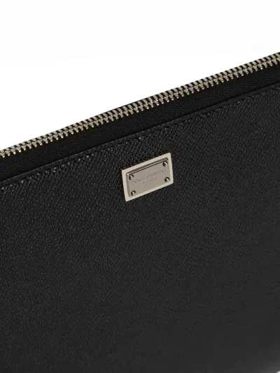 Dolce & Gabbana Black Clutch With Removable Wrist Strap And Logo Plaque On The Front