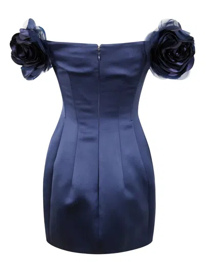 Elisabetta Franchi Mini Dress With Floral Embellishments And Off-the-shoulder Design In Blue