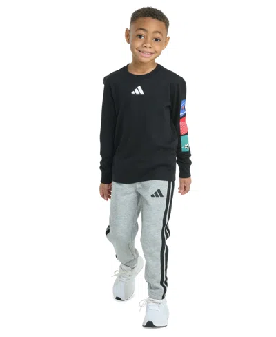 Adidas Originals Toddler & Little Boys Long-sleeve Graphic T-shirt & Jogger Pants, 2 Piece Set In Black
