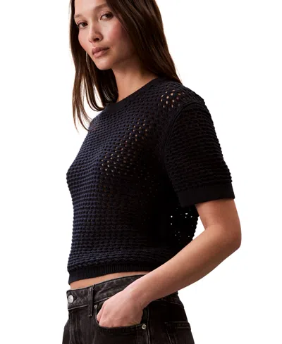 Calvin Klein Jeans Est.1978 Women's Cotton Open-stitch Short-sleeve Sweater