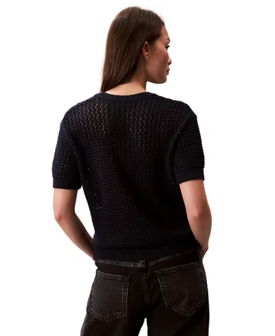 Calvin Klein Jeans Est.1978 Women's Cotton Open-stitch Short-sleeve Sweater