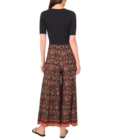 Vince Camuto Print Pull-on Wide Leg Pants In Brown