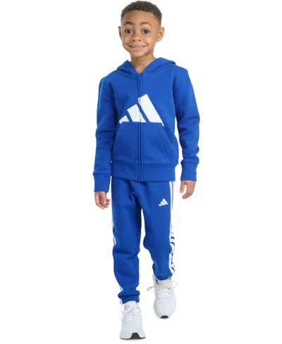Adidas Originals Toddler & Little Boys Long-sleeve Essential Big Logo Fleece Jacket & Jogger Pants, 2 Piece Set In Blue