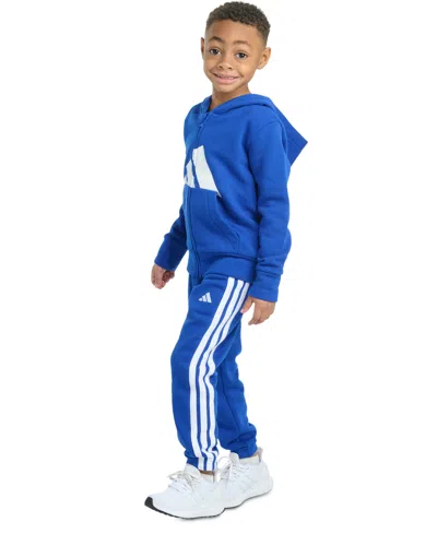 Adidas Originals Toddler & Little Boys Long-sleeve Essential Big Logo Fleece Jacket & Jogger Pants, 2 Piece Set In Blue