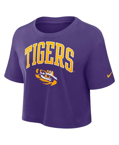 Nike Women's Purple Lsu Tigers Power Pursuit Athletic Prep Arch Performance Cropped T-shirt