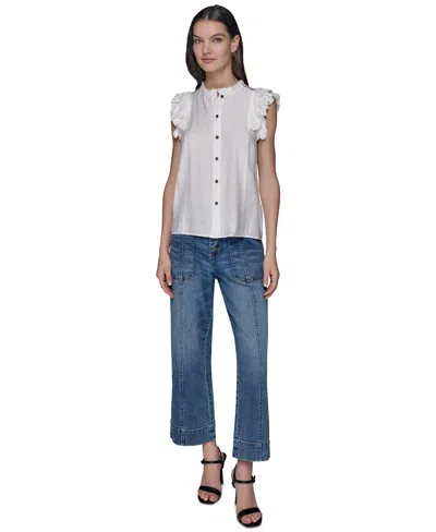 Karl Lagerfeld Women's Ruffled-sleeve Button-front Blouse