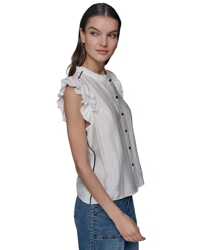 Karl Lagerfeld Women's Ruffled-sleeve Button-front Blouse