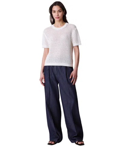 Calvin Klein Jeans Est.1978 Women's Cotton Open-stitch Short-sleeve Sweater