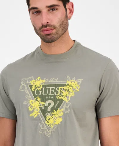 Guess Men's Flower Triangle Short Sleeve Logo Graphic T-shirt In Gray