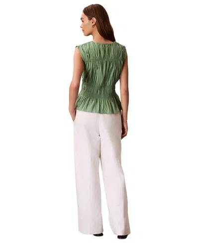 Calvin Klein Jeans Est.1978 Women's Ruched Cotton Poplin Top In Green