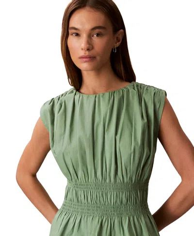 Calvin Klein Jeans Est.1978 Women's Ruched Cotton Poplin Top In Green