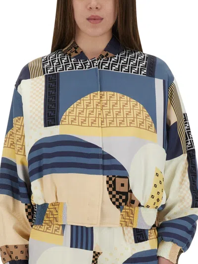 Fendi Elastic Hem Geometric Print Long Sleeves Ribbed Cuffs In Multi