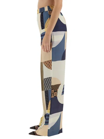 Fendi Patchwork Print Silk Flowing Pyjama Trousers