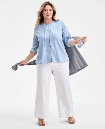 Style & Co Plus Size Denim Popover Top, Exclusively At Macy's In Blue