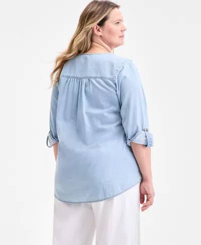 Style & Co Plus Size Denim Popover Top, Exclusively At Macy's In Blue