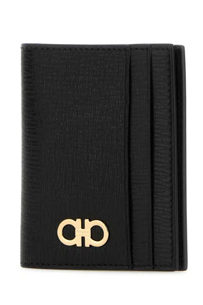 Ferragamo Leather Card Holder Gold-tone Hardware