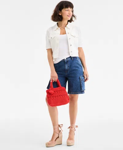 On 34th Women's Elbow Puff Sleeve Denim Jacket, Exclusively At Macy's In White