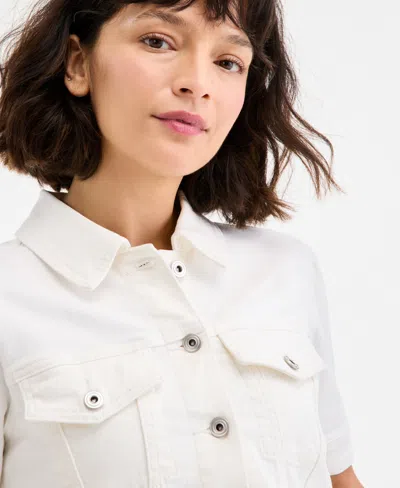 On 34th Women's Elbow Puff Sleeve Denim Jacket, Exclusively At Macy's In White