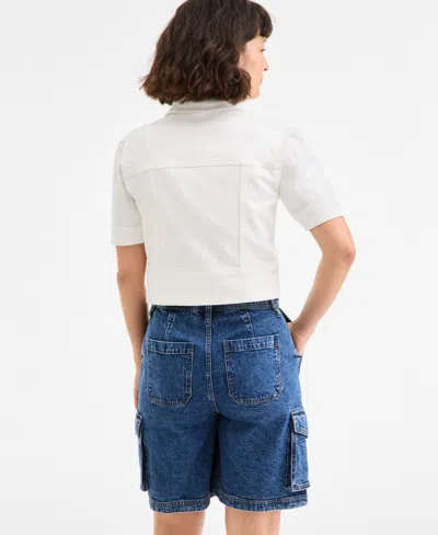 On 34th Women's Elbow Puff Sleeve Denim Jacket, Exclusively At Macy's In White