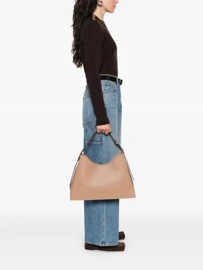 Furla Light Brown Textured Leather Shoulder Bag In Brown