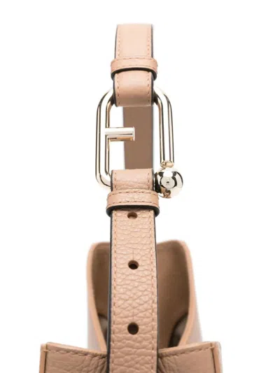 Furla Light Brown Textured Leather Shoulder Bag In Brown