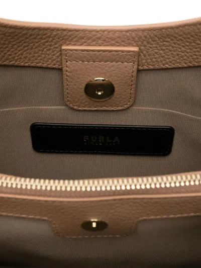 Furla Light Brown Textured Leather Shoulder Bag In Brown