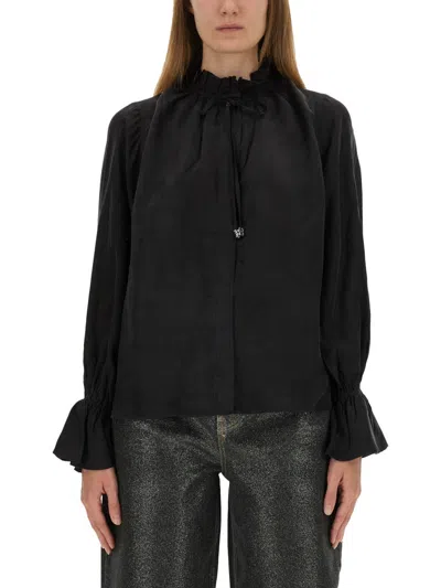 Ganni Shirt In Black Polyamide Polyester In Black