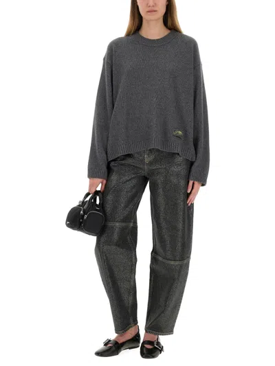Ganni Sweater Wool Side Ties In Gray