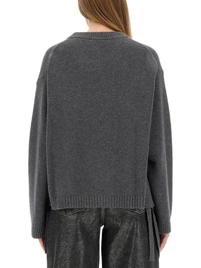 Ganni Sweater Wool Side Ties In Gray