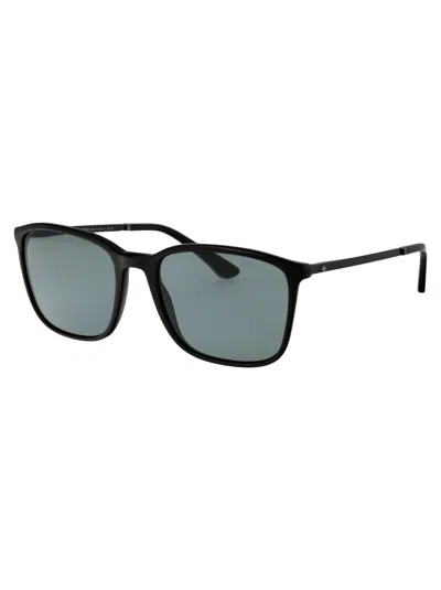 Giorgio Armani Black Acetate Sunglasses In Green