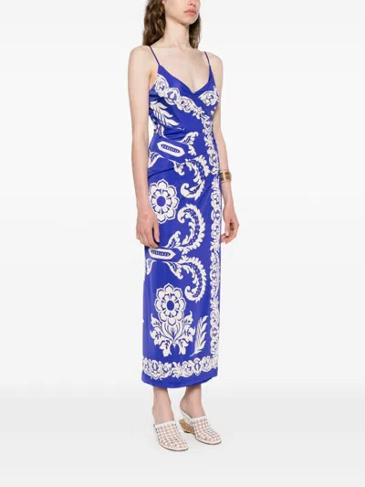 Etro Draped Floral Maxi Dress With Spaghetti Straps