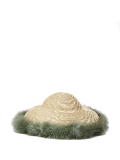 Yesey Feather-trimmed Straw Hat In Neutral