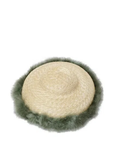 Yesey Feather-trimmed Straw Hat In Neutral