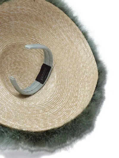 Yesey Feather-trimmed Straw Hat In Neutral