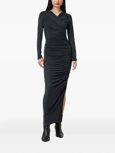 Allsaints Cross-neckline Gathered Dress In Black