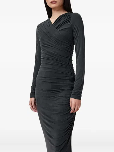 Allsaints Cross-neckline Gathered Dress In Black