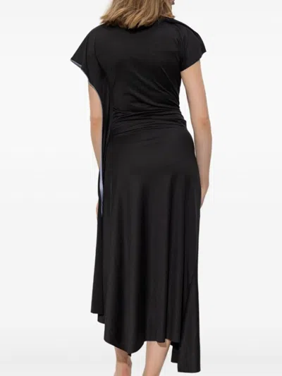 Victoria Beckham Asymmetrically Draped Black Midi Dress With Soft Ruching In Black