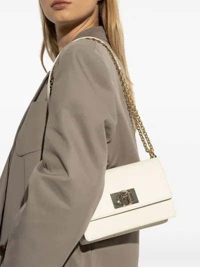 Furla Cream Foldover Top Bag With Twist-lock Closure