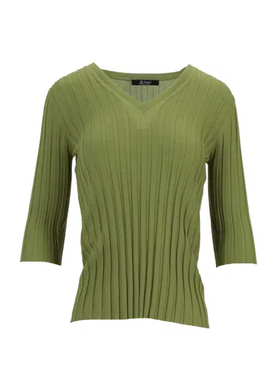 La Rose V-neck Ribbed Top In Green