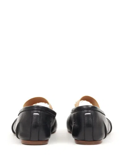 Maison Margiela Black Leather Flats With Elegant Elastic Strap In Black