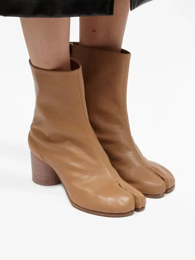 Maison Margiela Tabi 60 Calf Leather Ankle Boots In Brown