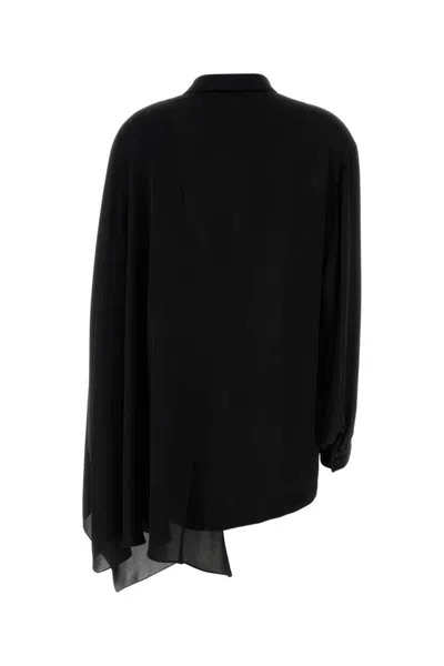 Balenciaga Black Blouse With Pussybow Collar And Asymmetric Design In Silk Woman In Black