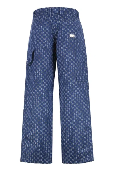 Gucci Cotton Jacquard Pant With Gg Shadow In Blue
