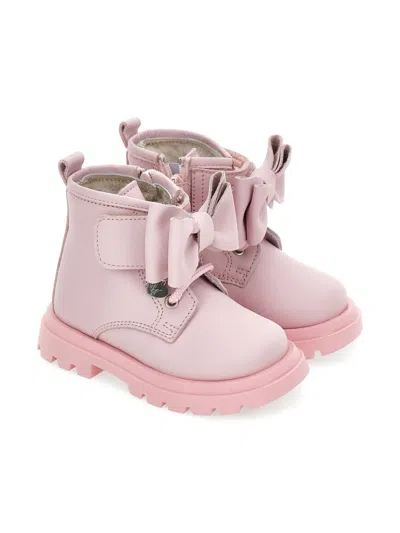 Monnalisa Bow-detail Ankle Boots In Pink