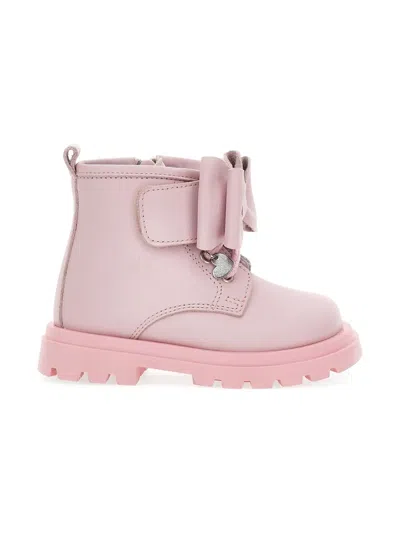 Monnalisa Bow-detail Ankle Boots In Pink