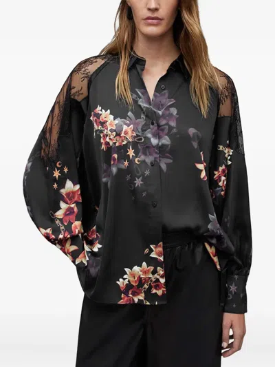 Allsaints Floral-lace Blouse In Black